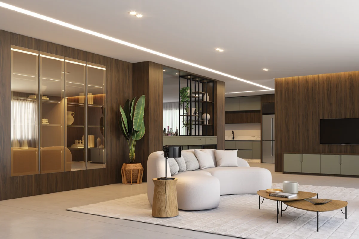Living integrado con mueble de guardado a medida fabricado por Dalmóbile Argentina